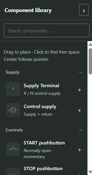 Supply and control components in the Component Library
