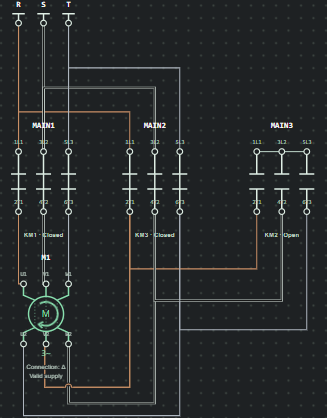 Power circuit connections for a six-terminal motor